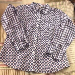 Talbots women’s Blue and Purple Patterned Shirt, wrinkle free size M
